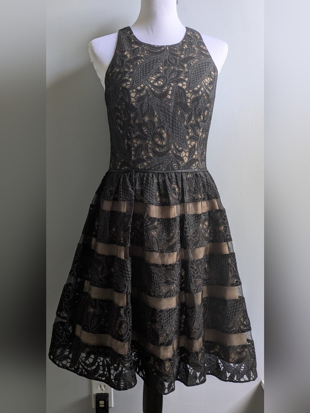 Aiden Mattox Sheer Black Lace Overlay Fit-and-Flare Dress Size 8